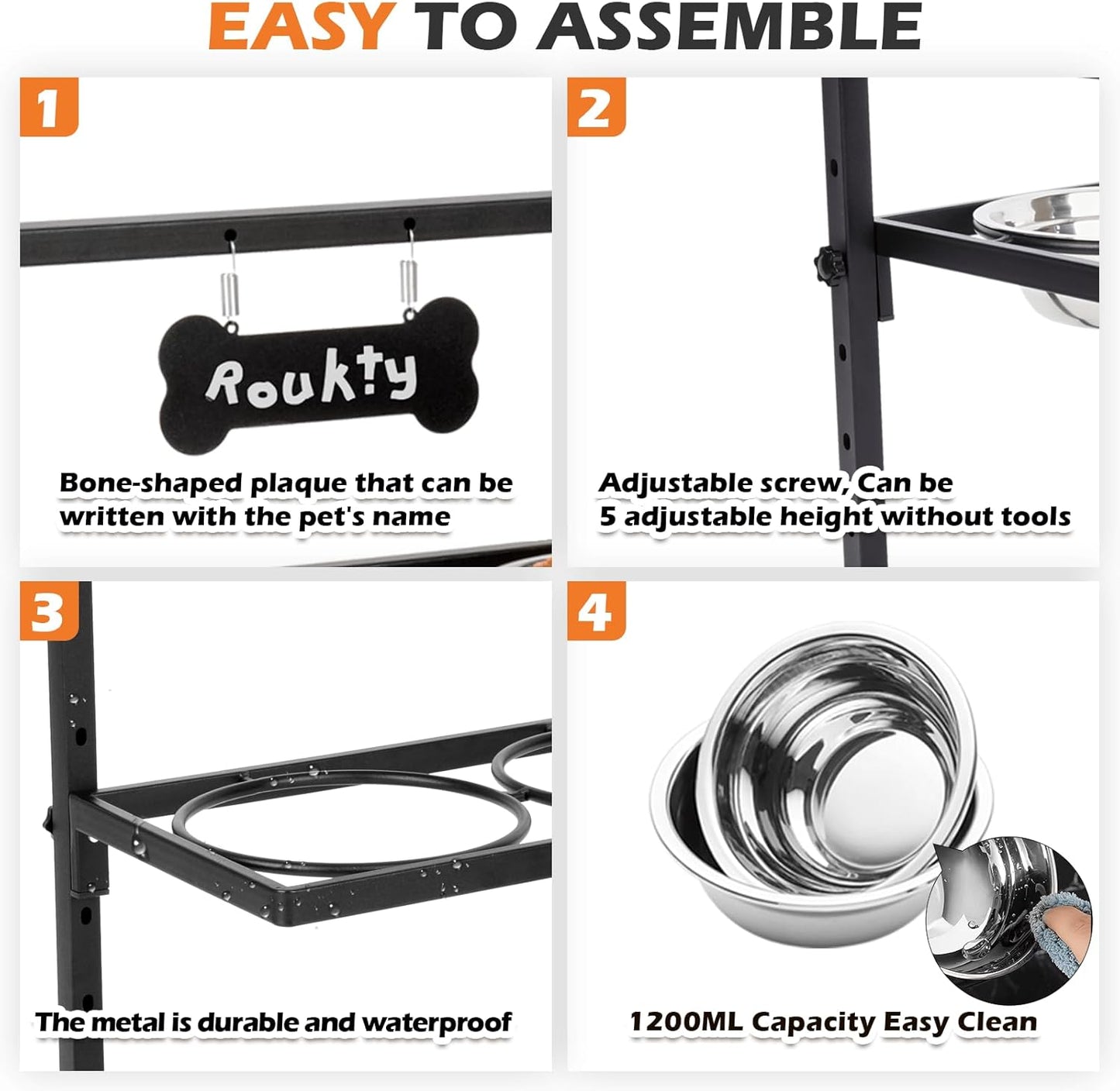 Elevated Dog Bowls with Slow Feeder Dog Bowls, 5 Height Adjustable Raised Bowl Stand with 2 Stainless Steel Food & Water Container, Pet Bowl Elevated for Medium Large Pet