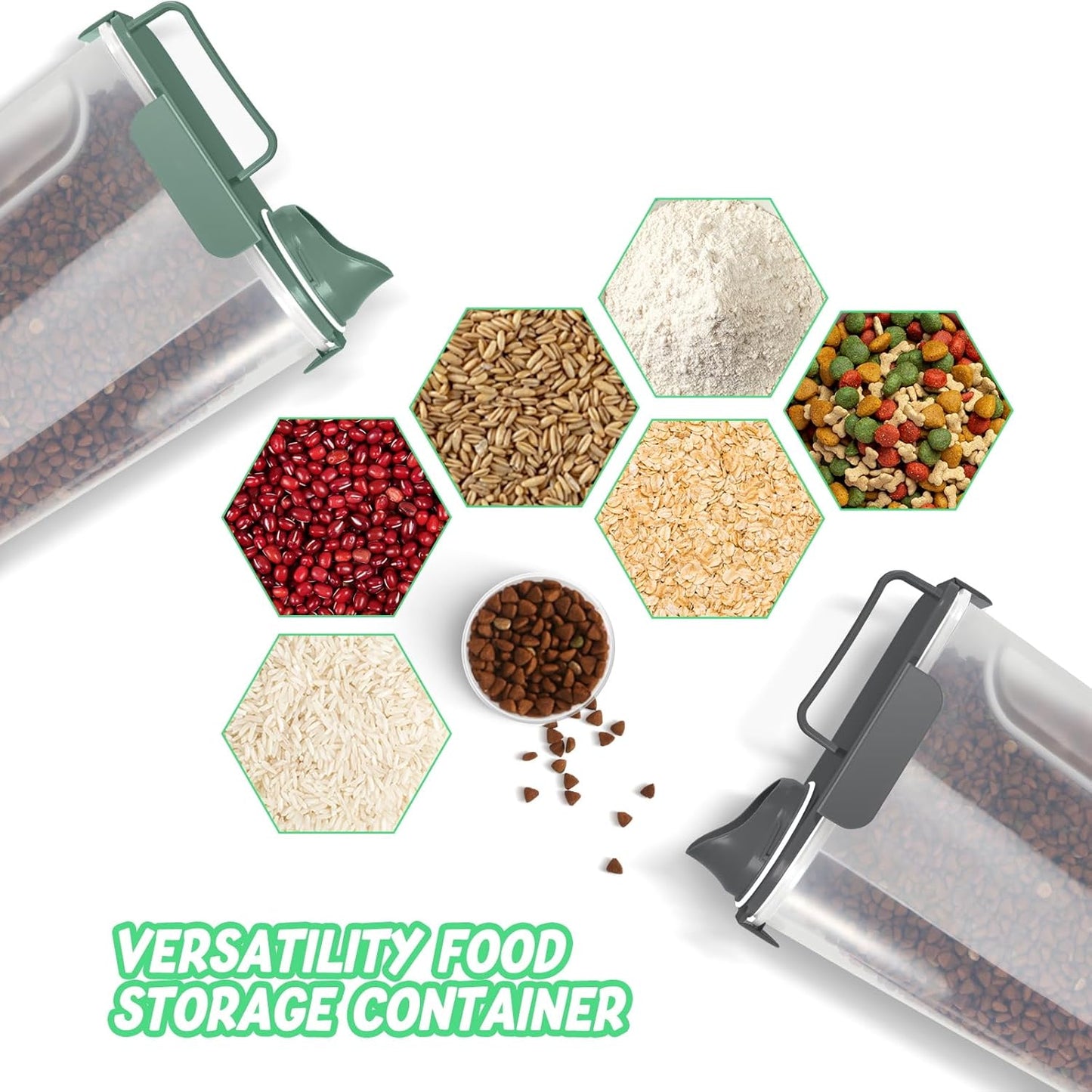 Cat Dog Food Storage Container,Pet food Container with Locking Lids Food Storage bin PBA-Free,For Pet food,Rice,cereals Storag (Dark Gray + Dark Green (5L-2Pack))