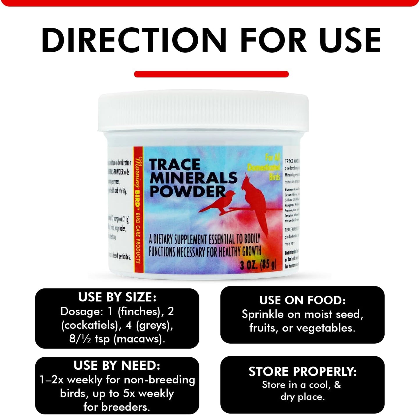 Morning Bird Trace Minerals Powder 3 Oz – Complete Mineral Supplement for Birds – Promotes Energy, Metabolism & Enzyme Activity – Easy to Mix for Daily Vitamin Support.