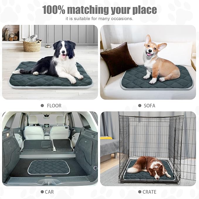 furrybaby Dog Bed Mat Flat Crate Mat with Anti-Slip Bottom Machine Washable Pet Kennel Pad for Dog Sleeping (XM 36x23'', Grey Mat)