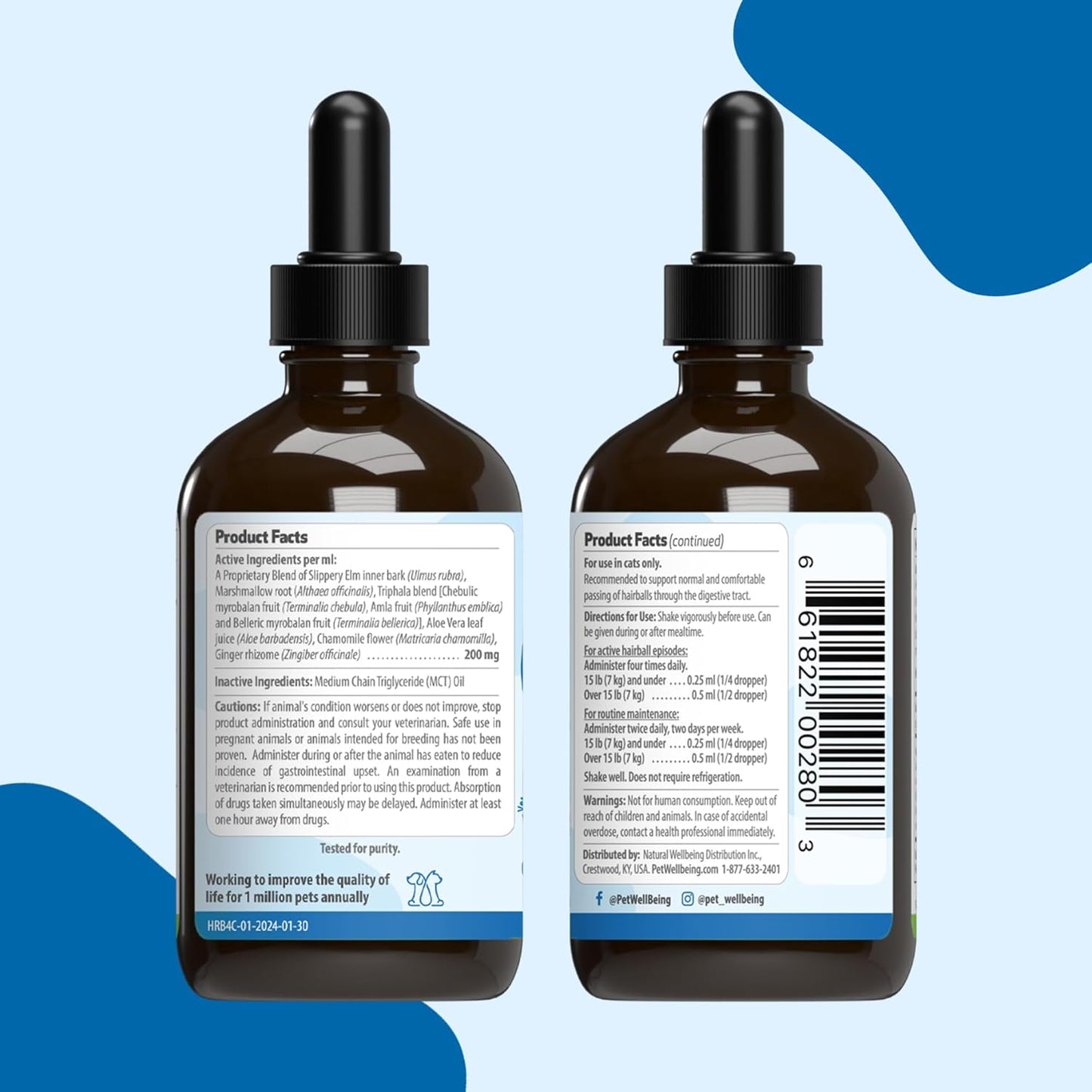 Pet Wellbeing Hairball Gold for Cats - Holistic Hairball and Digestive Care, Normal Elimination, Slippery Elm, MCT Oil, No Mineral Oil - Veterinarian-Formulated Herbal Supplement 4 oz (118 ml)