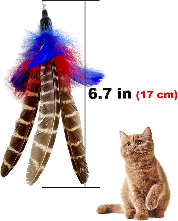 Cat Feather Toys Refills, 6 Pieces Handmade Da Bird Feathers Refill, Cat Wand Replacement Feather for Indoor Cats (A)