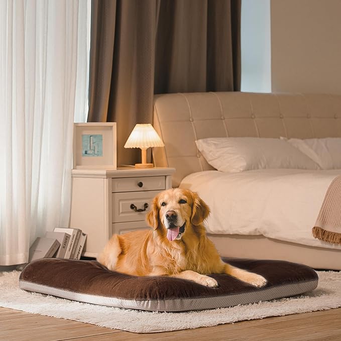 Magic Dog Super Soft Large Dog Bed Orthopedic Pet Beds 39 Inch Washable Anti Slip Dog Sleeping Mattress with Removable Cover, Dark Brown L