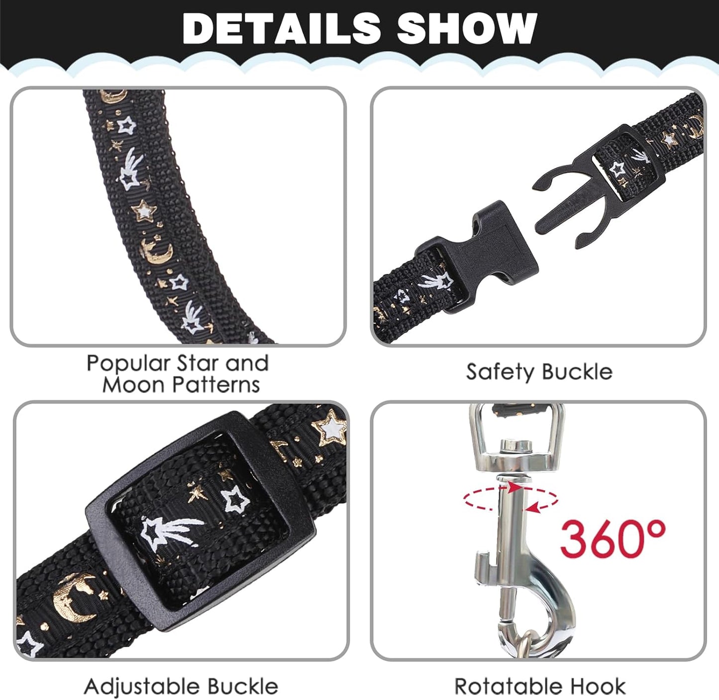 PAWCHIE Cat Harness with Leash and Collar Set - Escape Proof Adjustable Glow in The Dark Cat Harness for Kitty Outdoor Walking