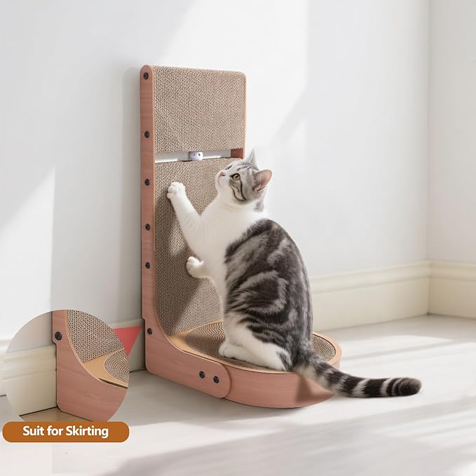 Cat Scratcher, 2 in 1 Multifunctional 26.8 Inch L Shape Cat Scratch Pad Wall Mounted with Oval Cat Bed Bowl and Built-in Toy Balls for Indoor Cats (1 PCS Cat Scratcher Include Toy Balls)