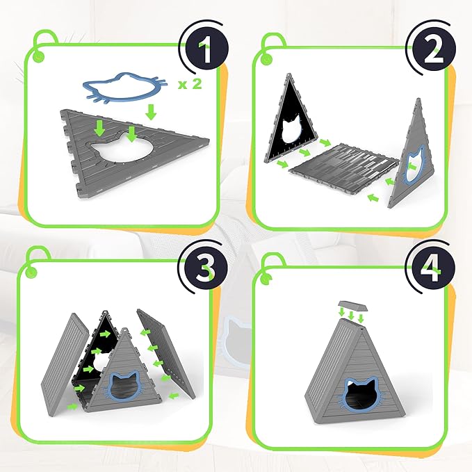 DRATO Cat House for Indoor Outdoor Cat Shelter Feral Cat Outside Easy to Install and Clean for Indoor, Balcony use (Gray, 23.82 * 25.59 * 25.67)