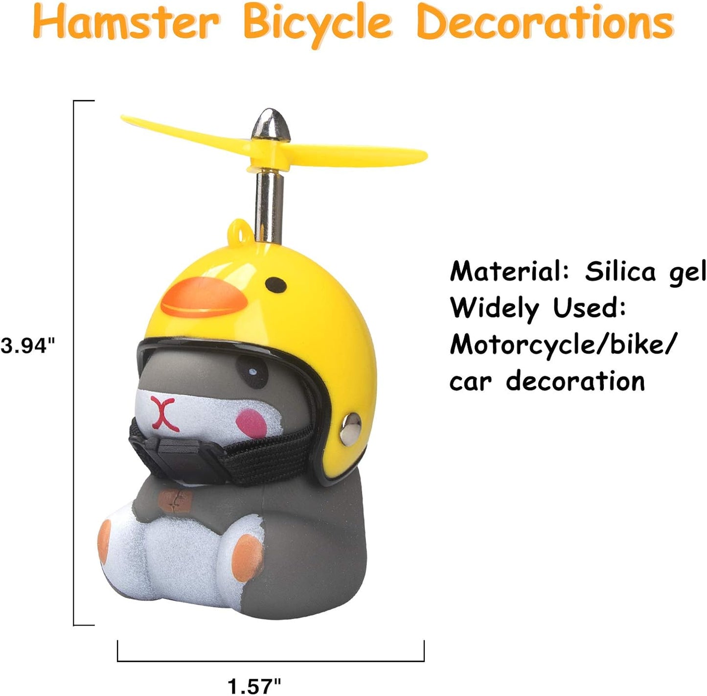 wonuu Duck Bike Bell with Light and Helmet Cute Hamster Bicycle Horn, Dashboard Decoration Hamster Toy Motorcycle Bike Bells Rubber Duck Car Dashboard Decorations (Chicken-Hamster)