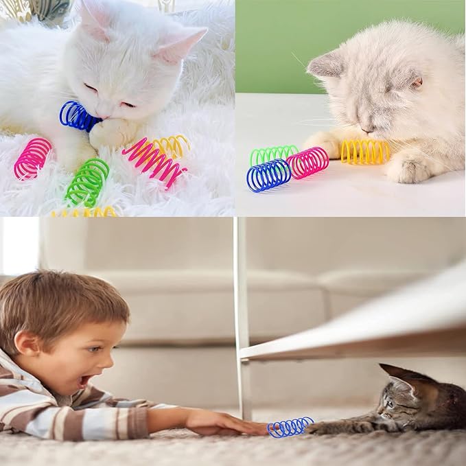 64 PCS Cat Spring Toys for Kittens - Colorful Spiral Design, BPA-Free Durable Plastic - Interactive Cat Toys for Swatting, Biting, Hunting - Keep Kittens Active, Entertained & Fit