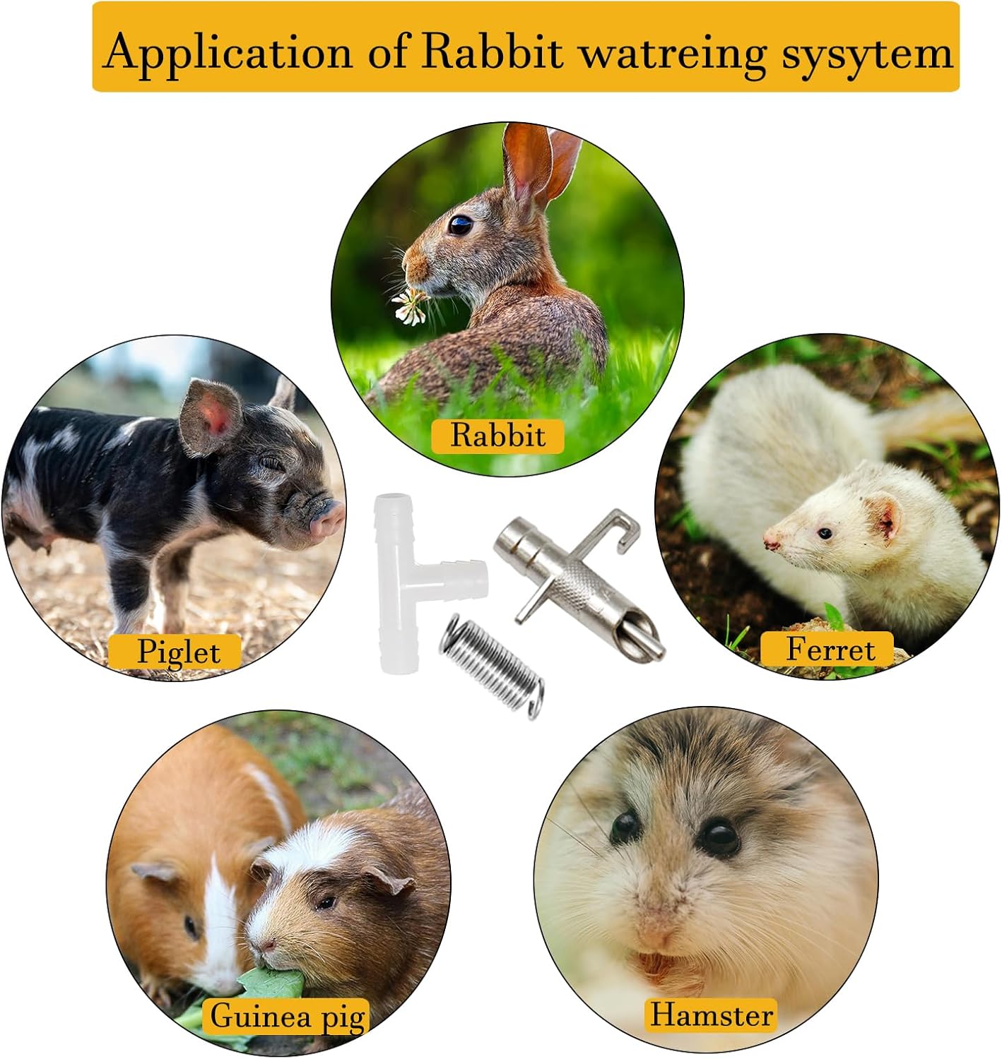 Automatic Rabbit Watering System 20 Set Rabbit Nipple Drinkers Water Feeders 5/16” Hose Barb Fittings to G1/2" and Water Bucket Connector for Small Animals Guinea Pig Ferret Rats Rodent Bunny
