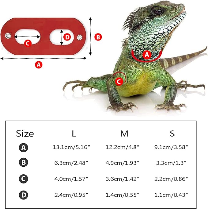 AIITLE Adjustable Bearded Dragon Harness Set - Soft, 3-Size Reptile Leash for Crested Geckos, Iguanas, Guinea Pigs, Rats (Indoor/Outdoor Use, Camping, Parties),Red
