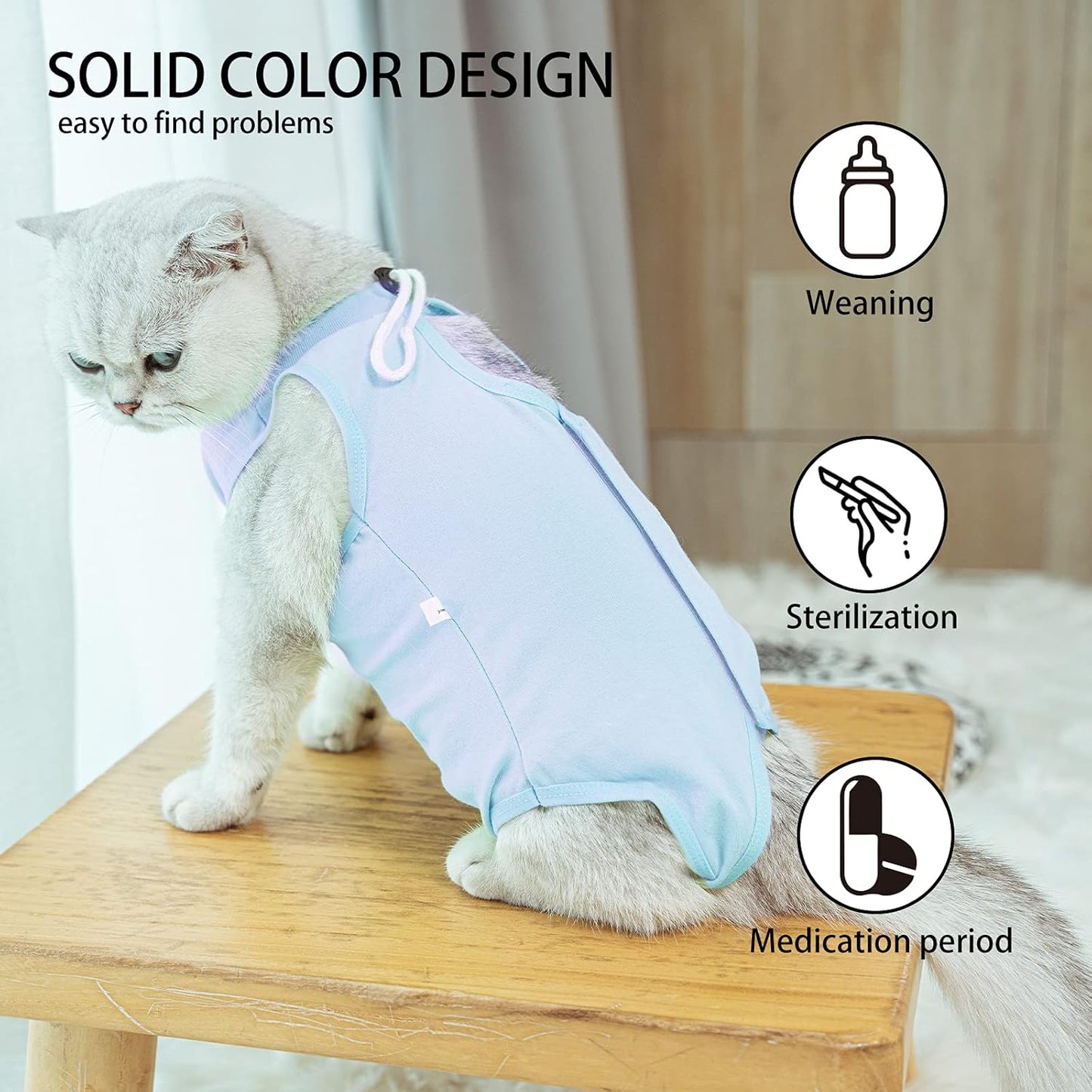 Kitten Onesies,Cat Recovery Suit for Abdominal Wounds or Skin Diseases,After Surgery Wear Anti Licking Wounds,Breathable E-Collar Alternative for Cat Blue M
