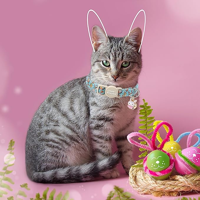Unique style paws 2 Pack Easter Day Kitten Collar Breakaway with Bell&Pendant, Adjustable Safety Colorful Sports Rabbit Cat Cotton Collar for Girl Boy Cat and Small Pet