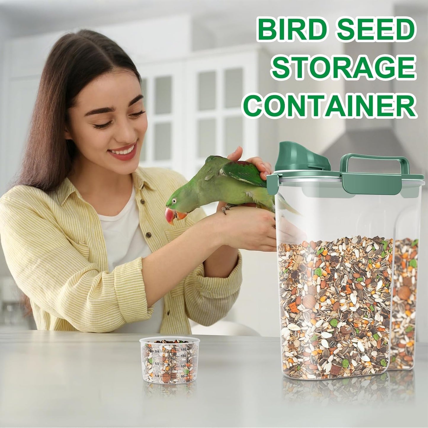 TBMax Cat Dog Food Storage Container 5 to 7 lbs, Secondary Pet Food Storage Container Beyond a Large Dog Food Bin for Daily Use, Easy-Pouring Bird Seed Dispenser, Travel Kibble Holder -Bottle Green