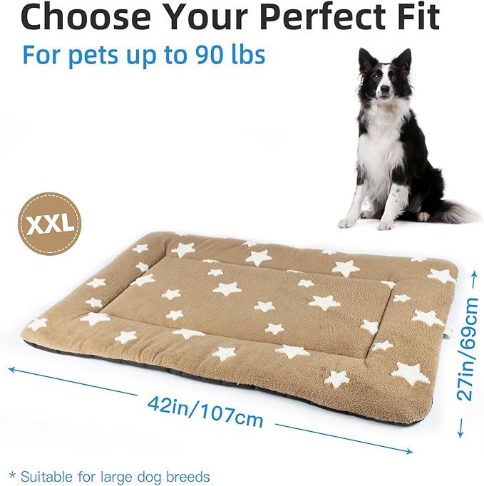 Mora Pets Dog Crate Pad Dog Kennel Bed Crate Mat for Large Dogs Washable Cute Star Pet Bed for Cage Ultra Soft Flat Pillow Cushion for Cozy Sleeping Anti-Slip Brown 42 x 27