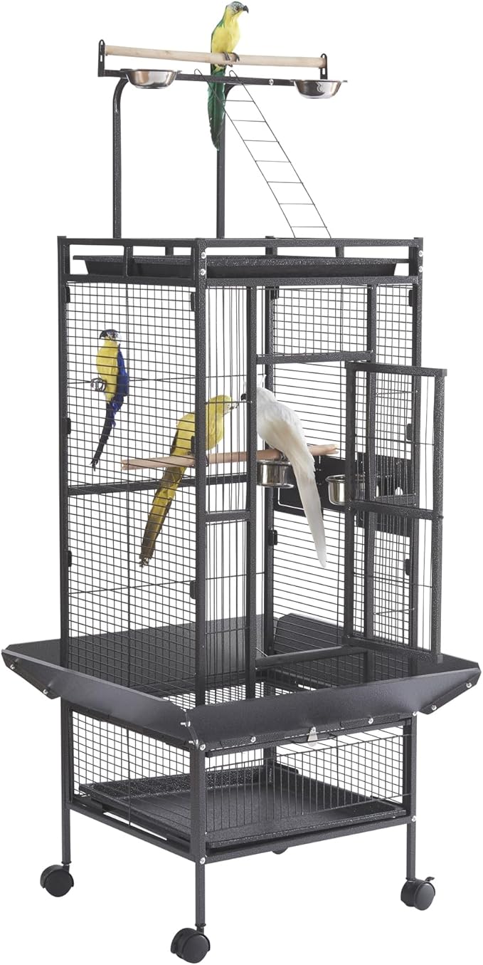 61 Inch Wrought Iron Large Bird Flight Cage with Rolling Stand for Budgie Parakeet Conure 18" L x 18" W x 61" H
