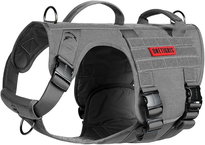 OneTigris Tactical Large Dog Harness, 5X Metal Buckled No Pull Service Dog Harness Vest with Hook & Loop Panels, Military Heavy Duty Dog Vest for Walking Hiking Training