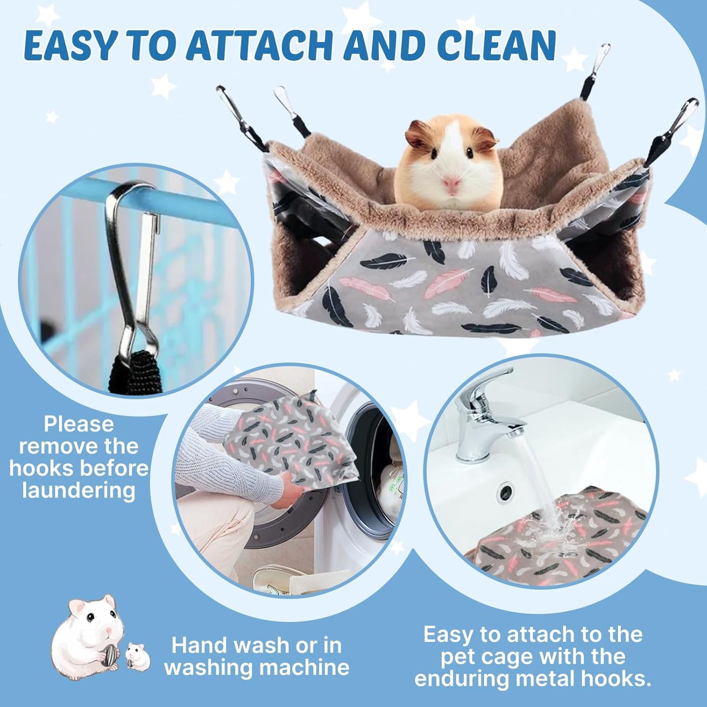 LYART 2 Pieces Guinea Pig Rat Ferret Hammocks and Warm Beds for Small Animals Pet, Squirrel Rat Ferret Cage Accessories and Toys for Sugar Glider Guinea Pig Hamster (1.Flamingo+Feather)