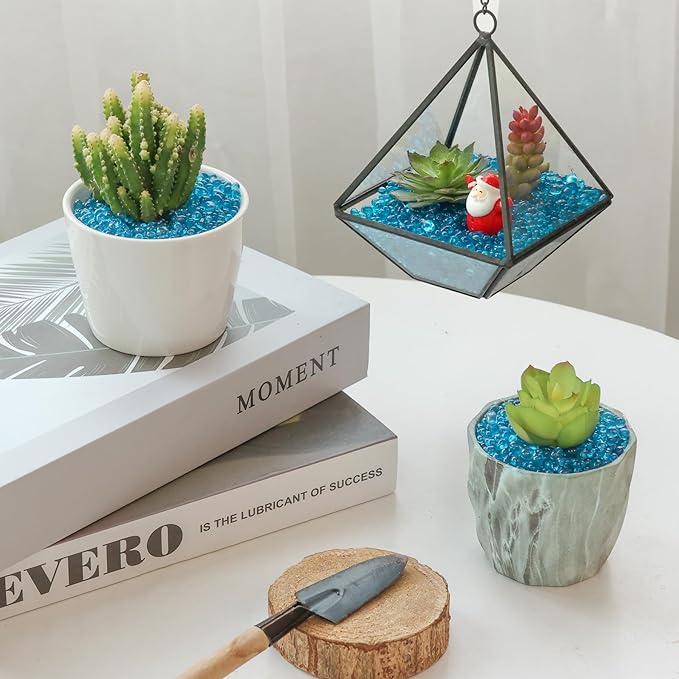 T4U Fish Tank Gravel 2 LB, Tumbled Small Rocks for Aquarium, Glass Beads for Vases, Succulent Rocks for Plants, Aquarium Gravel Decorative Pebbles for Terrarium Crafts Vase Filler, Blue