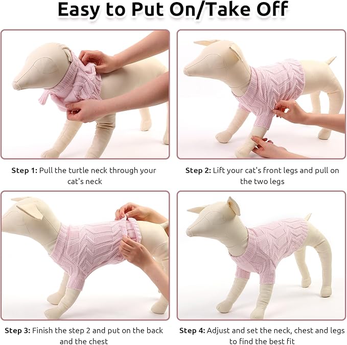 ASENKU Cat Sweater Soft Warm Puppy Clothes Knitwear for Kittens & Small Dogs, Thick Knitted Sweater for Sphynx Hairless Cats Teacup Chihuahua and Extra Small Dogs (Pink, L)