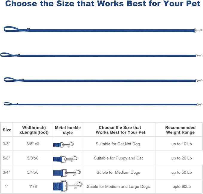 AMAGOOD 6 FT Cat Leashes, Strong Traditional Style Leash with Easy to Use Collar Hook,Cat Lead Great for Cats (3/8 in x 6 ft(Pack of 1), Blue)