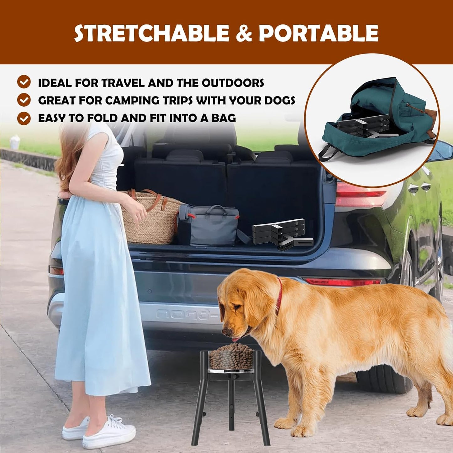 Dog Bowl Stand for Large Dogs, Adjustable Width & Height, Elevated Bowls for 7-10.7" Wide, 3 Height Adjustment, Tall Food and Water Holder, Single Holder, Bowl Not Included
