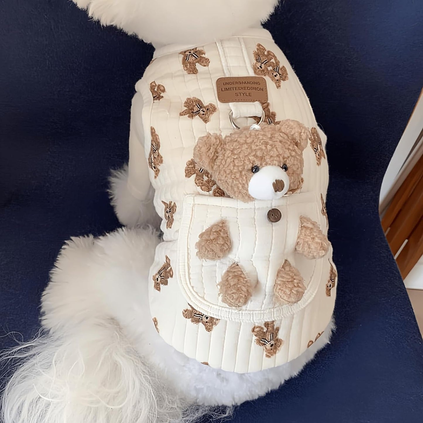 Cute Pet Apparel Plush Bear Pattern Cartoon Dog Clothes All Season Sleeveless Puppy Kitten Pullover Soft Skin-Friendly (White1, S (2.2-4.4lbs))
