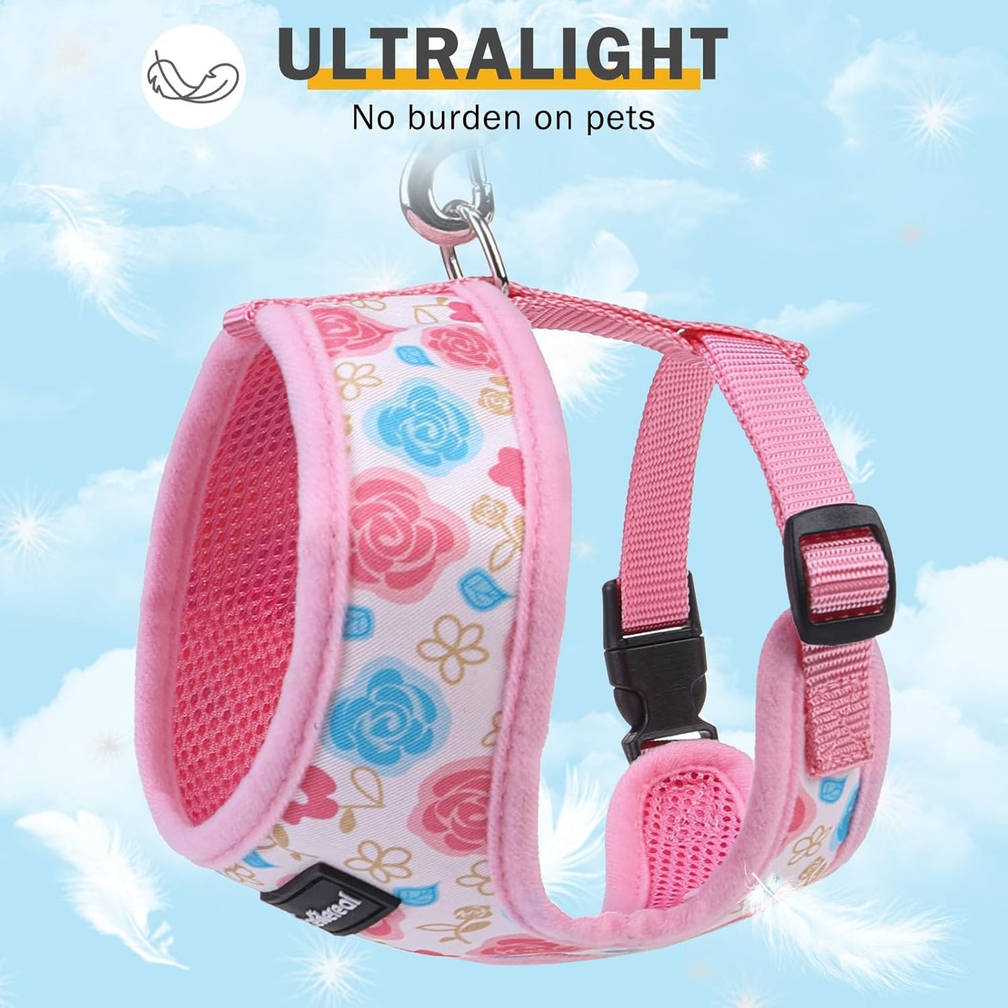 SCENEREAL Small Dog Harness Collar and Leash Set, Adjustable No Pull Pet Harnesses, No Chock Soft Mesh Step in Vest for Doggie Puppy Medium Dogs Cats Girl or Boy,Chihuahua, Yorkie, Outdoor Walking