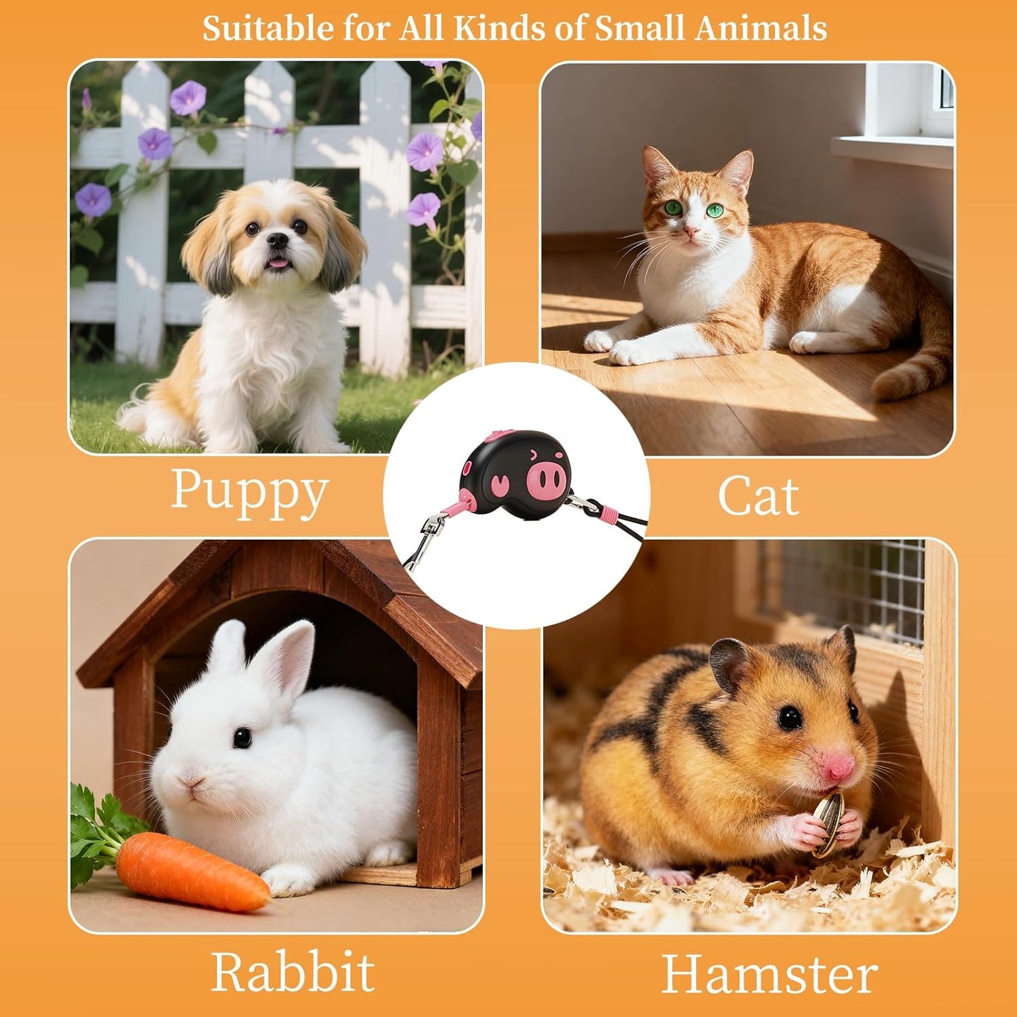 Pink Pig Design Retractable Puppy Leash - Lightweight 100g for Small Dogs, Cats, Rabbit ,Hamster , 2.2m Rope, 50kg Pull, Capacity with Wrist Strap