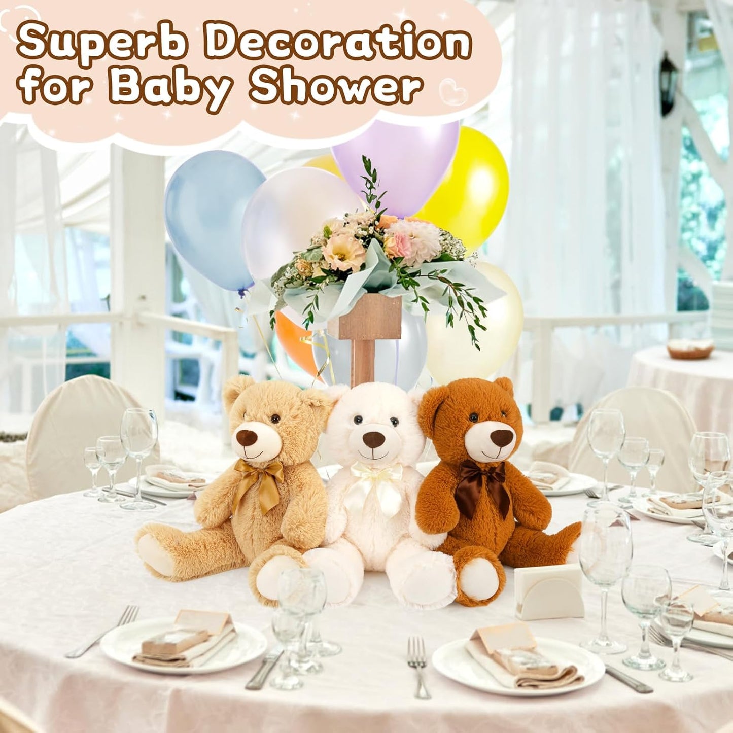 MorisMos Teddy Bear Stuffed Animals, 18inch Bulk Teddy Bears Plush for Kids, Medium Size Bears for Baby Shower