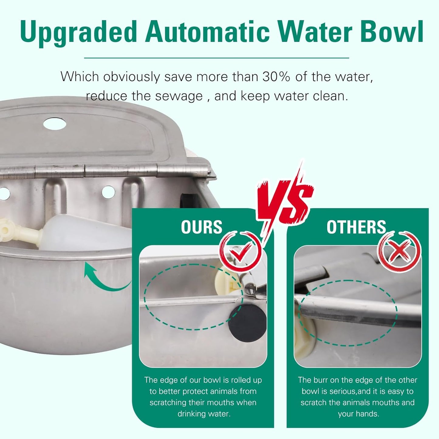 304 Stainless Steel Automatic Livestock Waterer with Float Valve and 39 inch Water Hose(one end 3/4''), Automatic Animal Water Bowl for Dogs,Horse,Calf,Chicken,Goat, Livestock Horse Waterer Dispenser