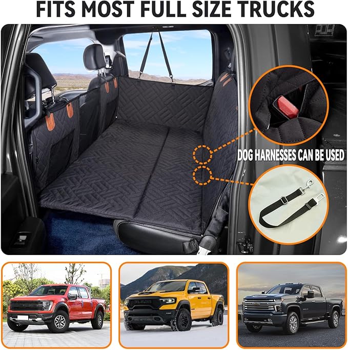 YJGF Dog Back Seat Extender for Truck,Truck Seat Cover Back Seat,Dog Hammock for Truck,Pet Seat Covers for Dogs,Hard Bottom Seat Extender for Dogs,Dog Seat Cover for F150/RAM1500/Silverado (Black)