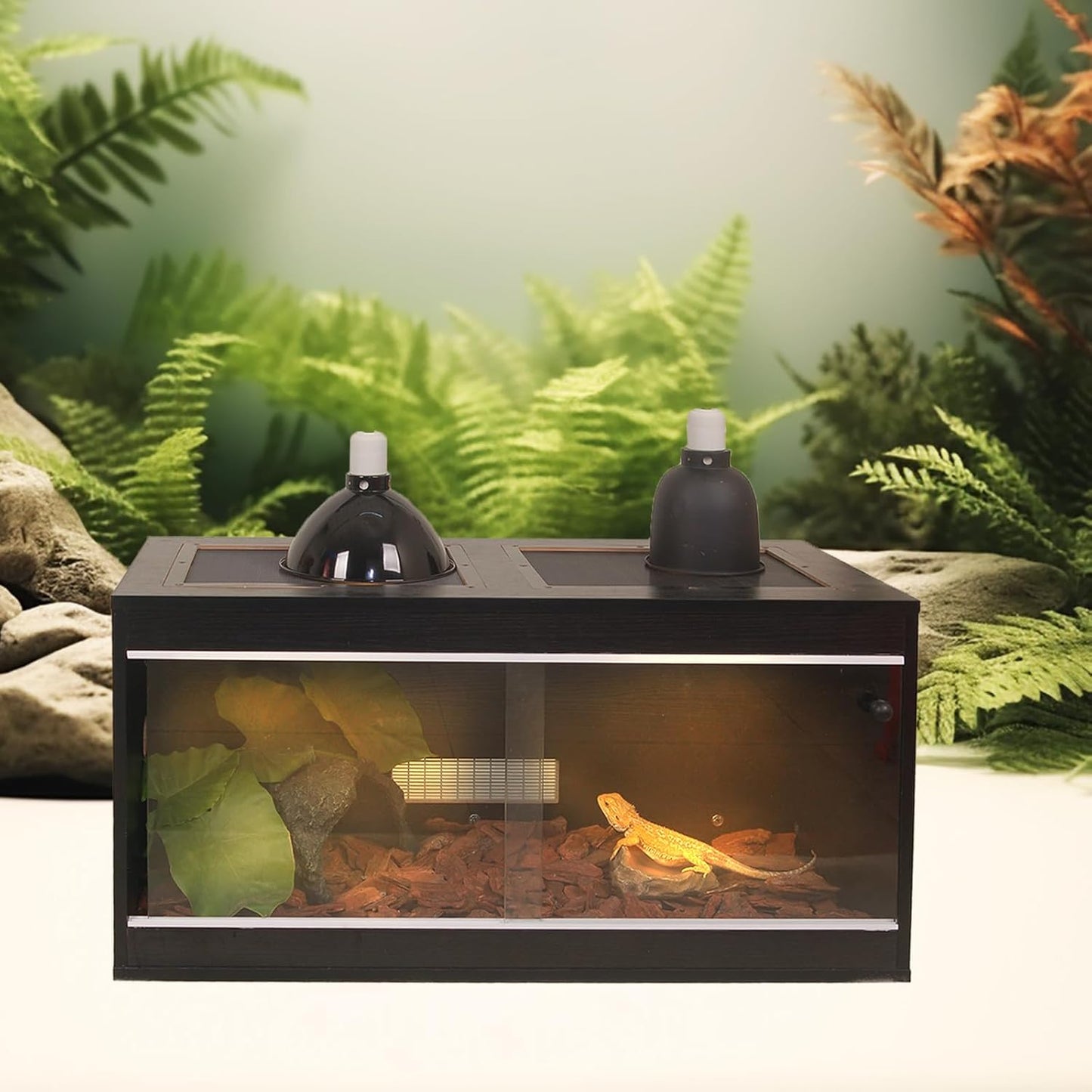 36 Gallon Reptile Enclosure, 34.1x14.8x16.6 Tank for Ball Python, Bearded Dragon, Snake, Gecko – Reptile Terrarium with Glass Sliding Door & Top Screen Ventilation