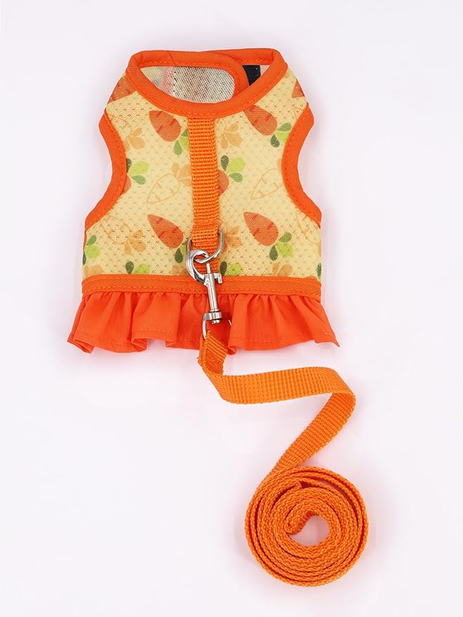 Bunny Harness and Leash,Proof Walking Escape Cute Floral Mesh Vest Breathable Rabbit Clothes for Bunnies, Hiking, Training for Ferret Kitten Puppy Small Rabbit Harness Orange L
