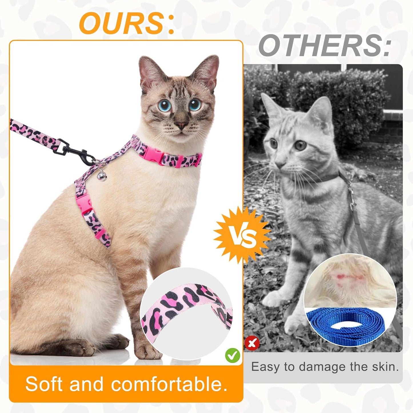 BEAUTYZOO Cat Harness and Leash Set Escape Proof for Walking, Kitten Soft Adjustable Vest Harnesses for Small Medium Large Cats, Easy Control Breathable Plaid Ribbon Nylon for Outdoor Indoor Use