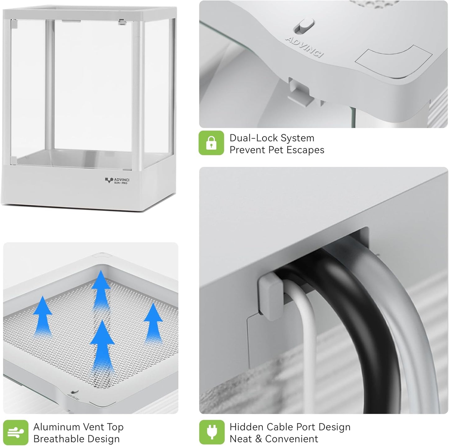 Reptile Glass Terrarium 18"x18"x18" 24 Gallon Knock-Down Dual-Locking Security Mesh Ventilation Durable Aluminum Frame Modern Design