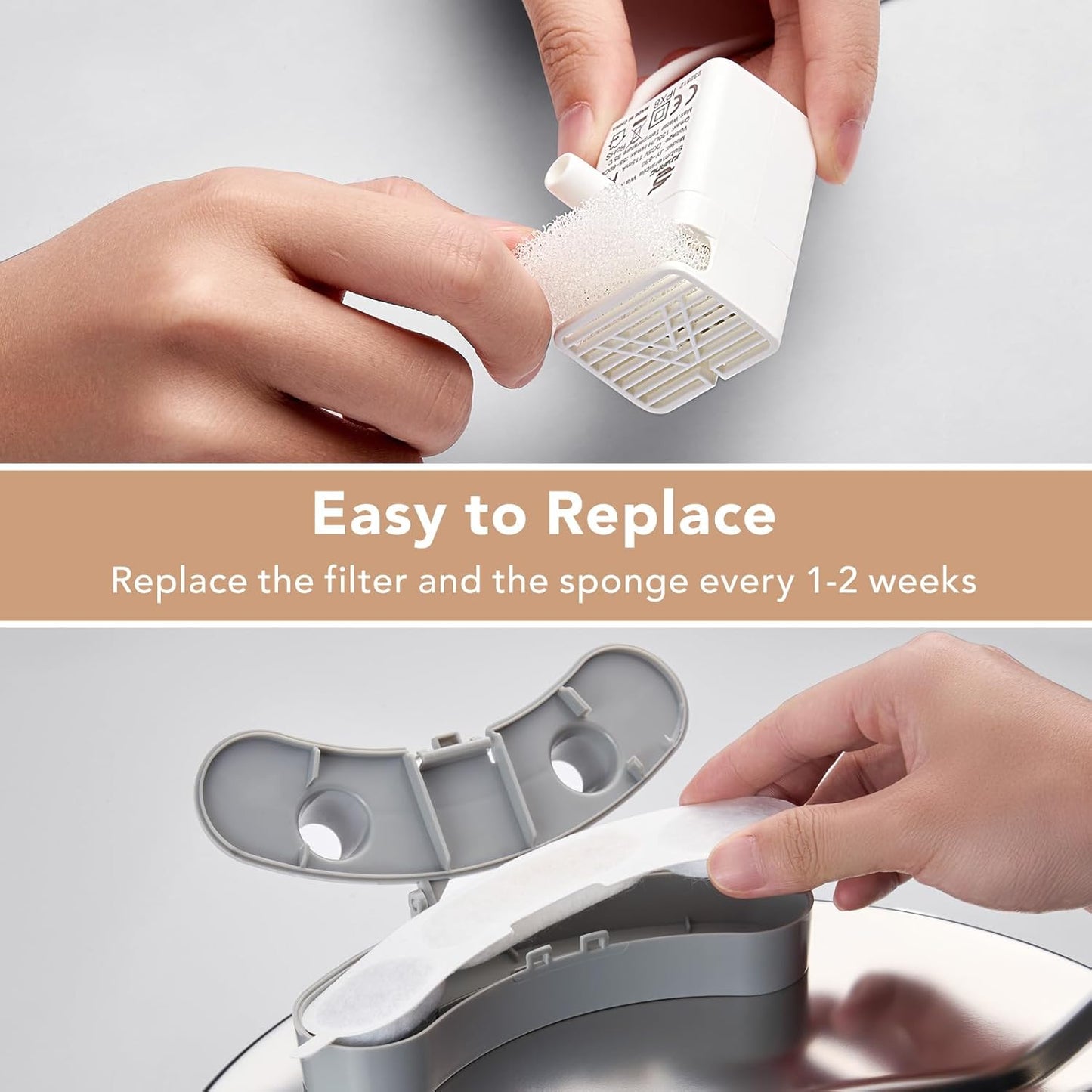 Official 9 Packs Dog Water Filter Replacement and 9 Sponges with 1 Pump Holder for 7L/236oz/1.8Gal Stainless Steel Dog Water Fountain