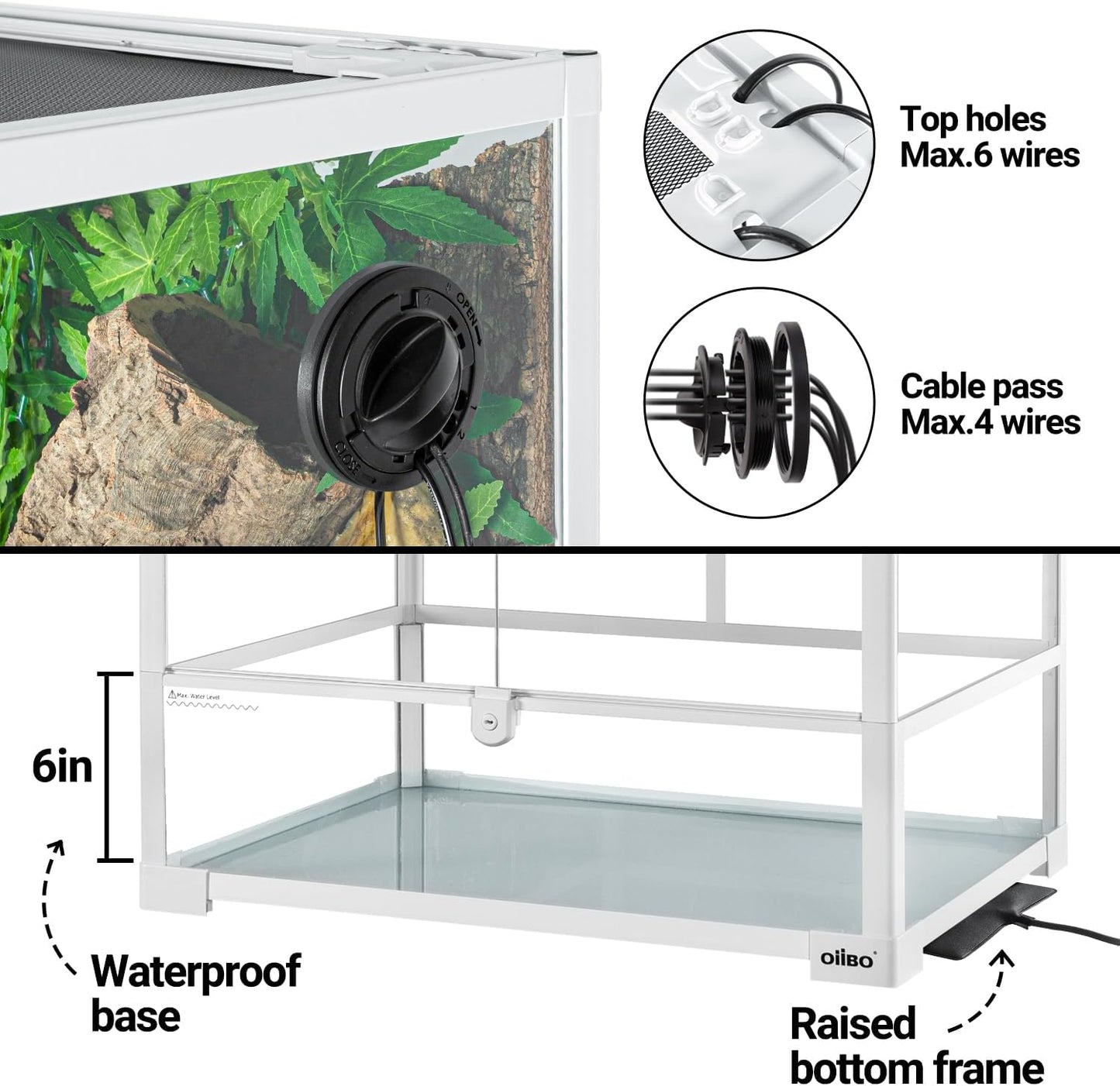 OiiBO 67 Gallon Reptile Tall Terrarium, Vertical Reptile Tank 24" x 18" x 36" Full Tempered Glass Double Front Opening Door with Top Mesh Lid, Reptiles Amphibians Habitat Enclosure (Knock-Down)