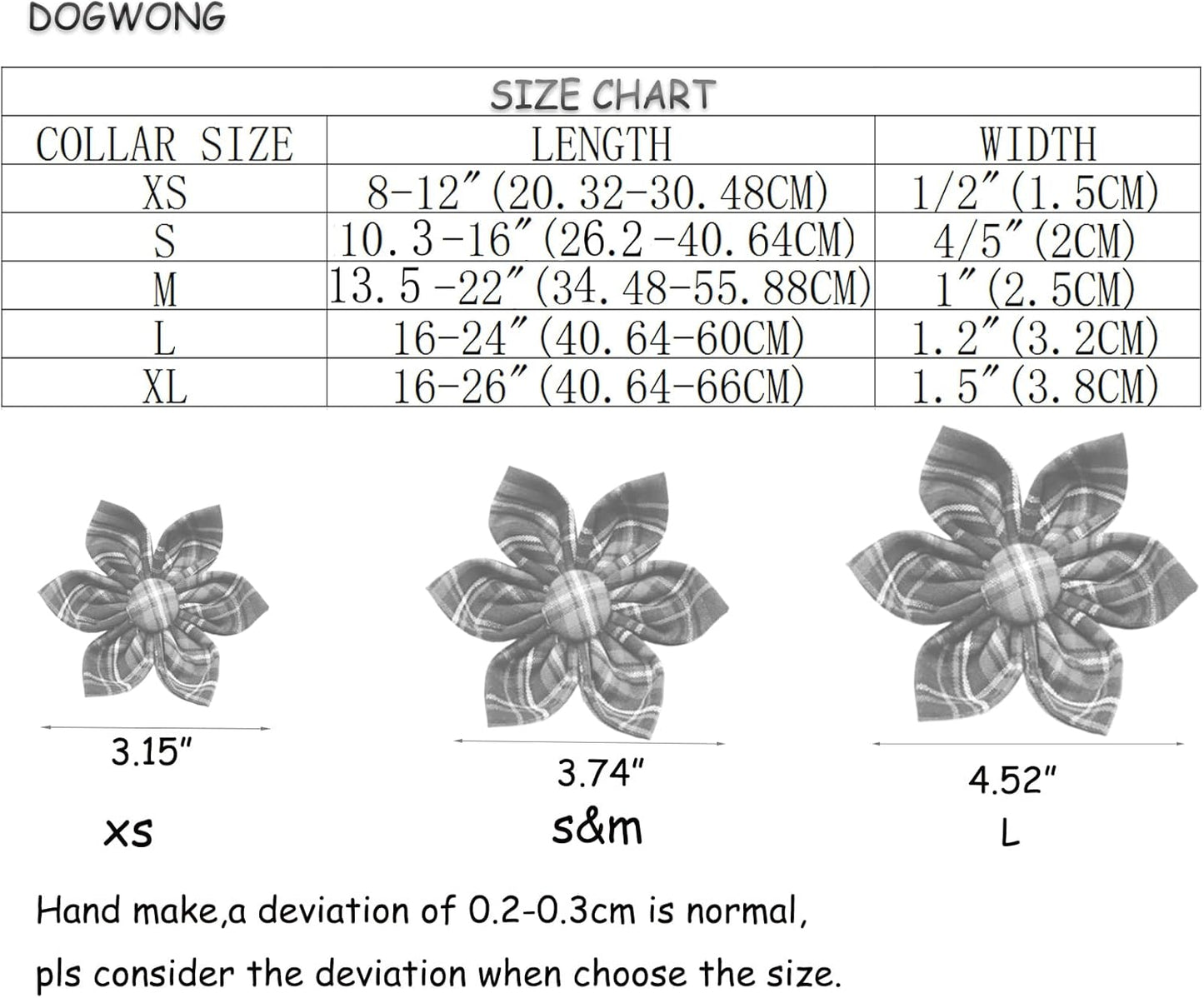 DOGWONG Christmas Dog Collar with Flower, Red Green Strip Snowflake Dog Collar Soft Durable Adjustable Cotton Puppy Collar for Small Medium Large Dog