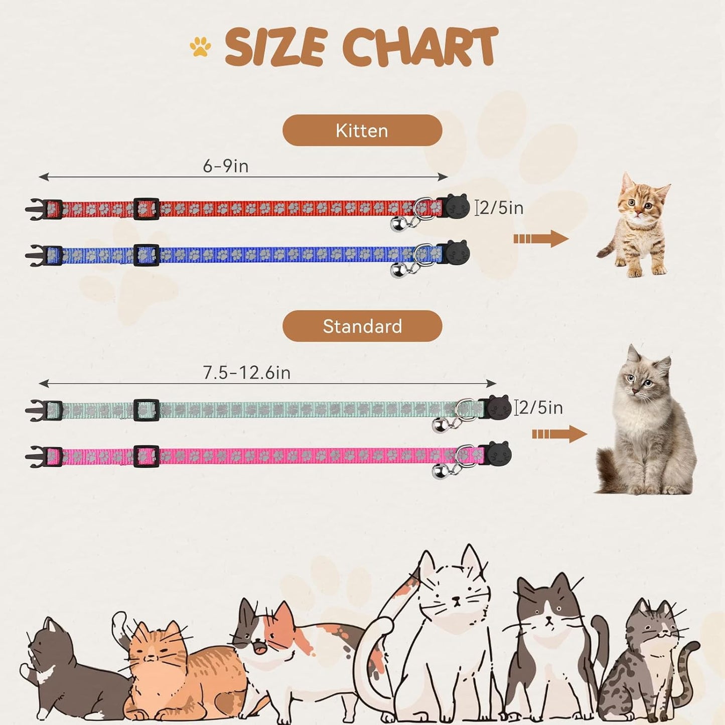 16 PCS Breakaway Cat Collars with Bells Reflective Cat Collar Safety Nylon Kitten Collars Cat Collars for Girl Boy Cats(7.5"-12.6")