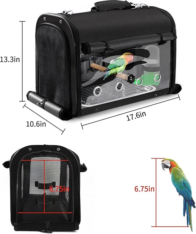 Sanmoncare Bird Carrier Bag Cockatiel Travel Cage with Stand, Lightweight Travel Carrier for Small Bird, Portable Parrot Travel Bag, Pet Transparent Travel Backpack