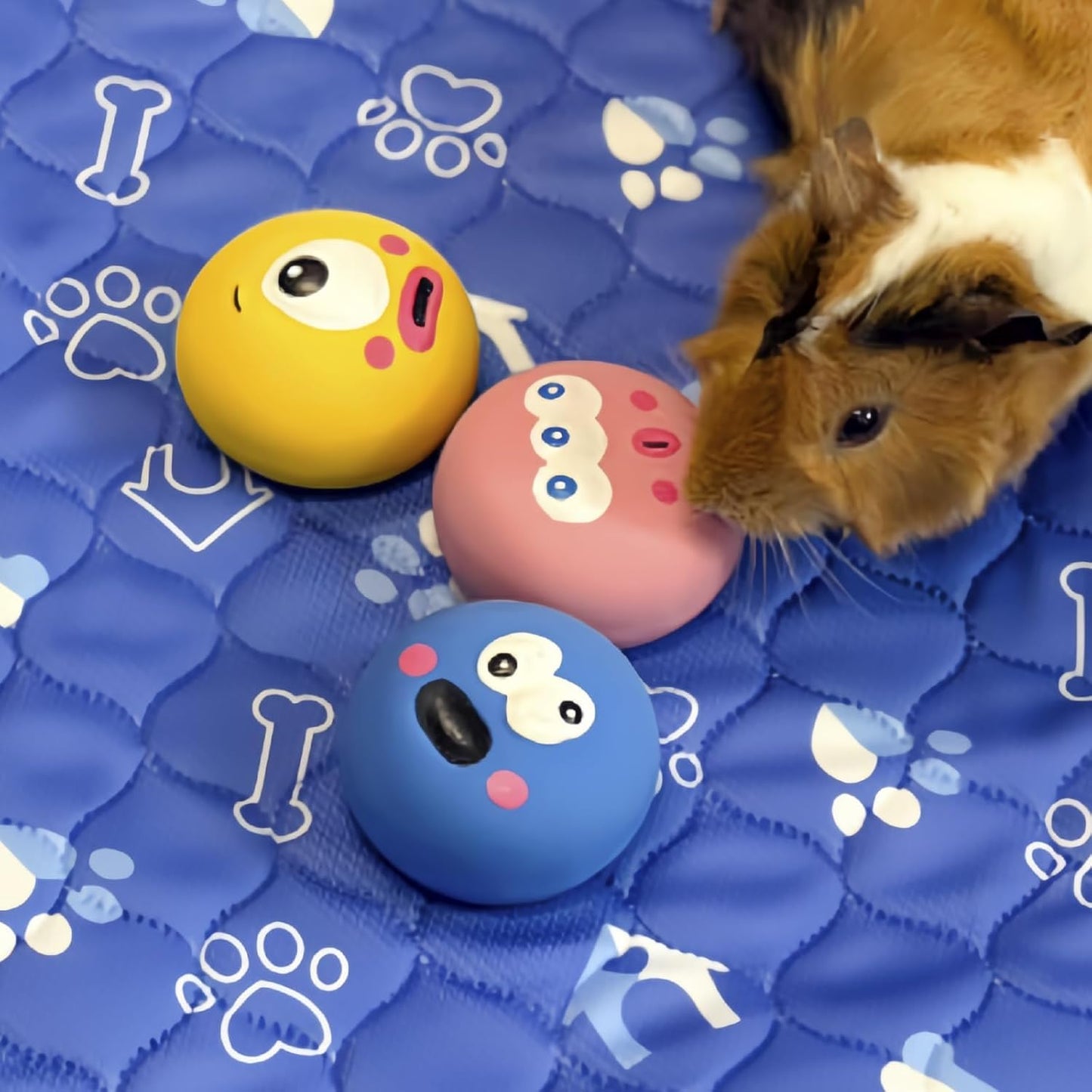 Natural Rubber Squeaker Toys for Ferret,High Elasticity Ferret Latex Squeaker Balls 3 Pack,Tough Teething Toys Big Eyes Printed Toy Ball for Small Dogs,Easy to Clean