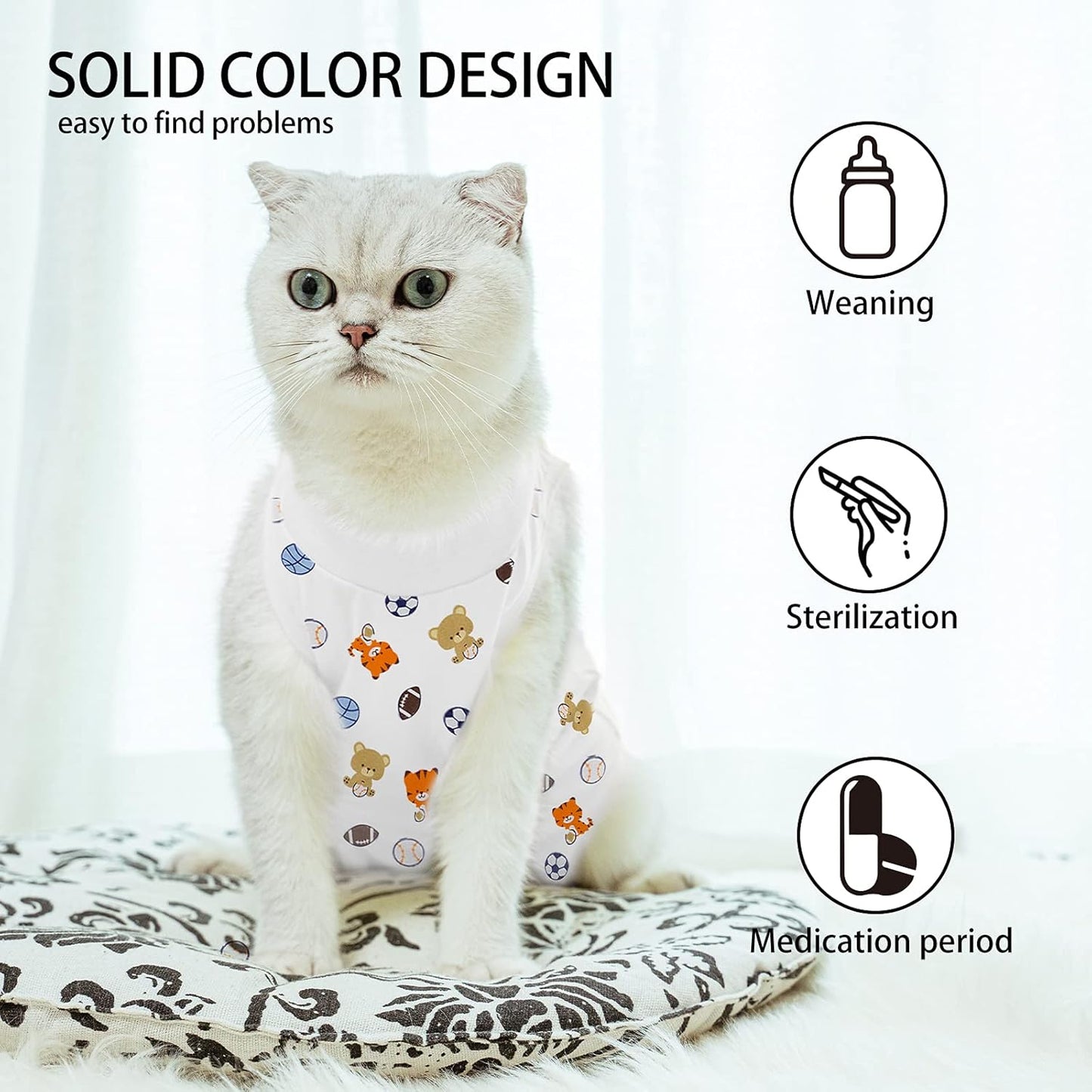 Cat Professional Surgical Recovery Suit,E-Collar Alternative for Cats Dogs,After Surgery Wear, Pajama Suit,Home Indoor Pets Clothing Football M