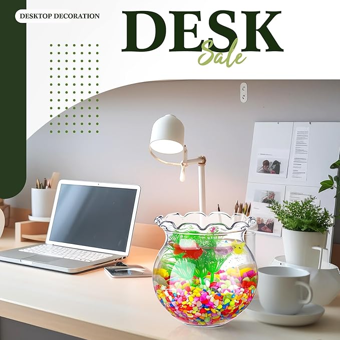 Jexine 12 Pack Plastic Fish Bowl 48 Pcs Floating Fake Goldfish 12 Pcs Artificial Aquatic Plant 2.65 Pound Tank Rock for Aquarium Tank Party Table Centerpiece Decoration Accessories(Colored Stone)