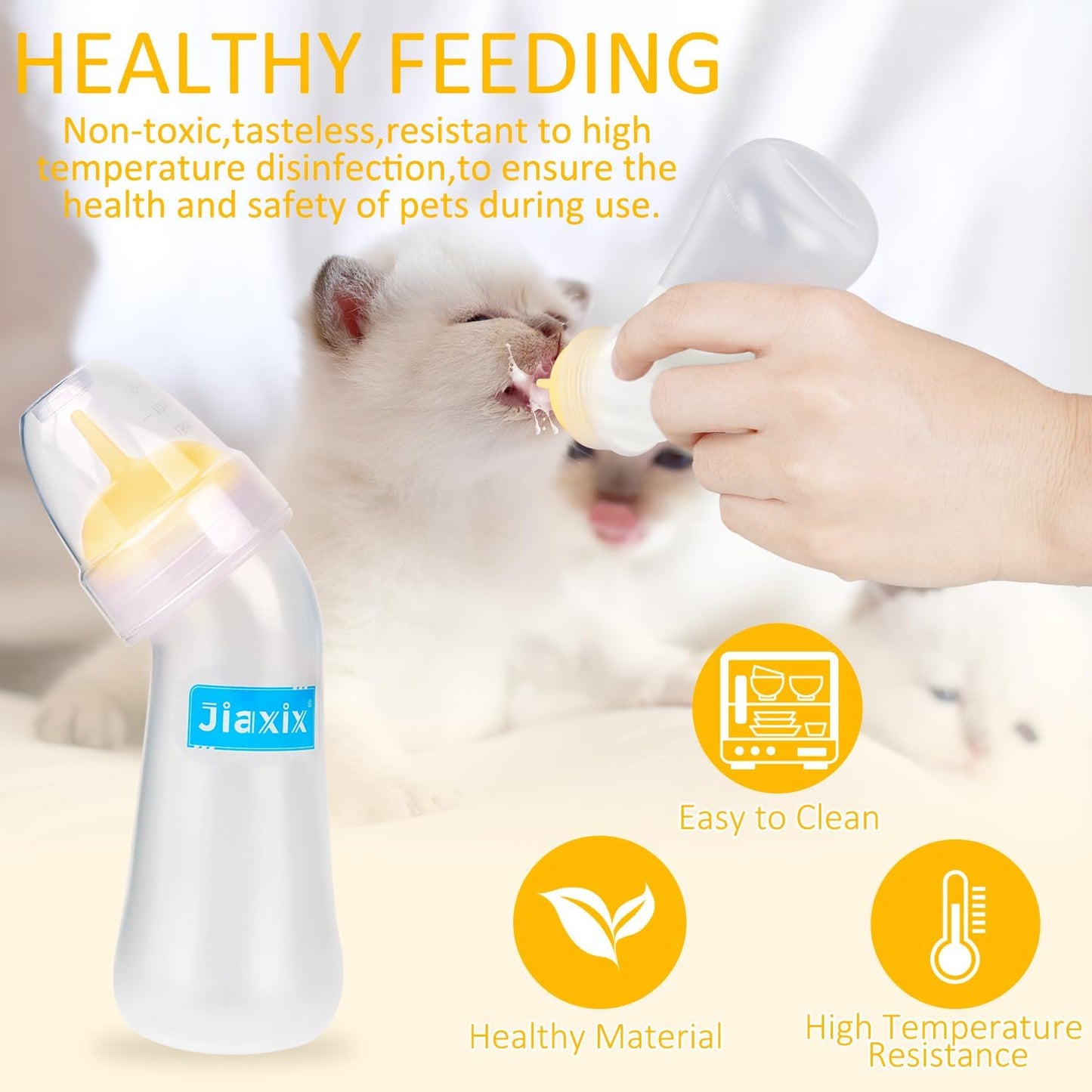 Pet Nursing Bottle Kit for Newborn Animals,Kitten Bottle Feeding Kit Silicone Anti-Choking Nipple and Kitten Syringe for Kittens Puppys Rabbits Squirrel (Yellow)