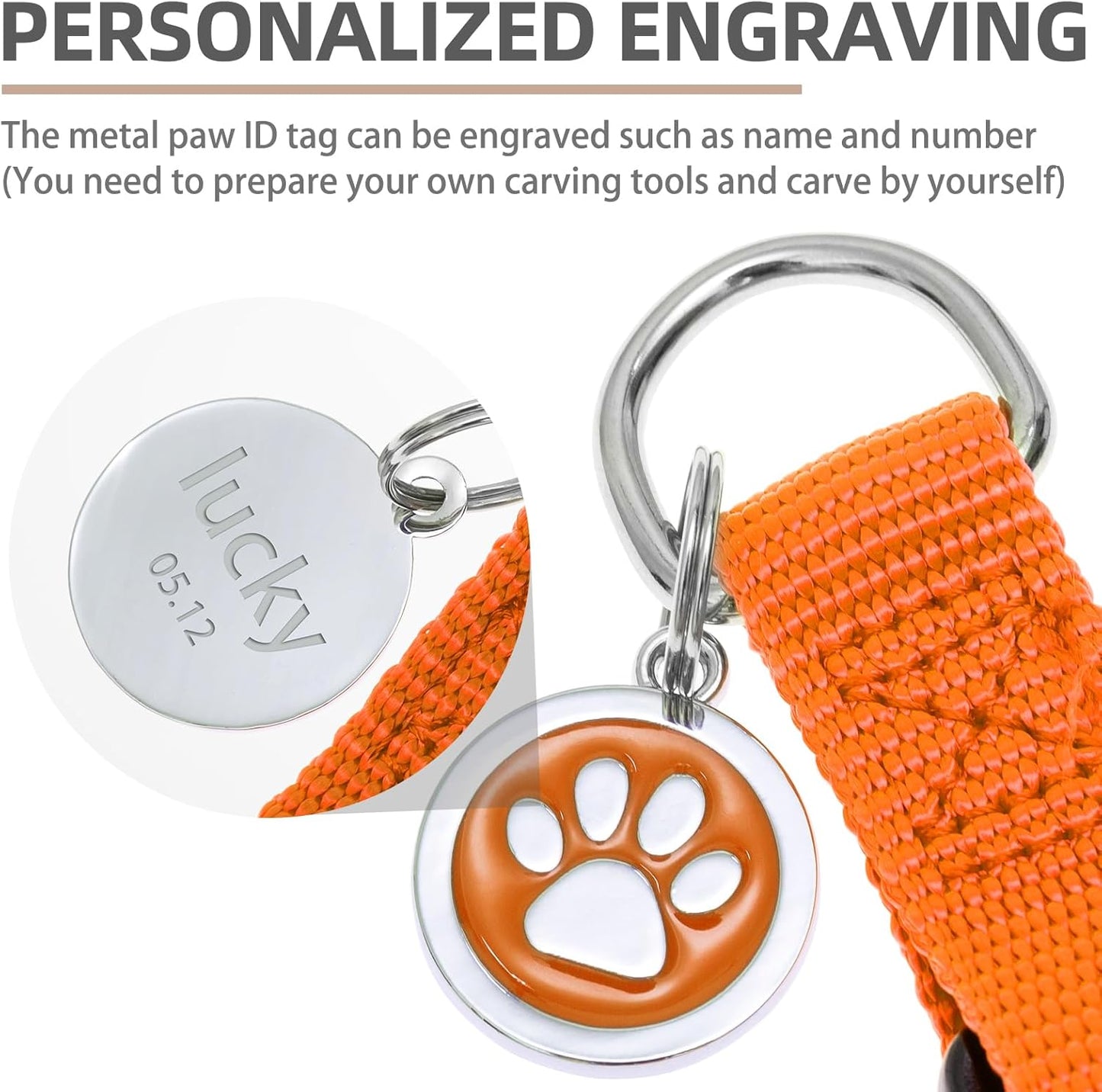 PUPTECK No Pull Dog Harness Soft Adjustable Basic Nylon Step in Puppy Vest Outdoor Walking with ID Tag and A-ir Tag Case, Orange, L