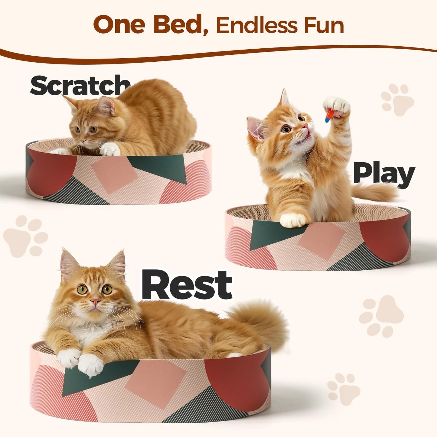 ComSaf Cat Scratcher Cardboard Bed Lounge Couch for Indoor Cats Oval Shape 17"x13", Kitty Cat Scratching Pad Recycle Corrugate Scratcher Long Lasting Furniture
