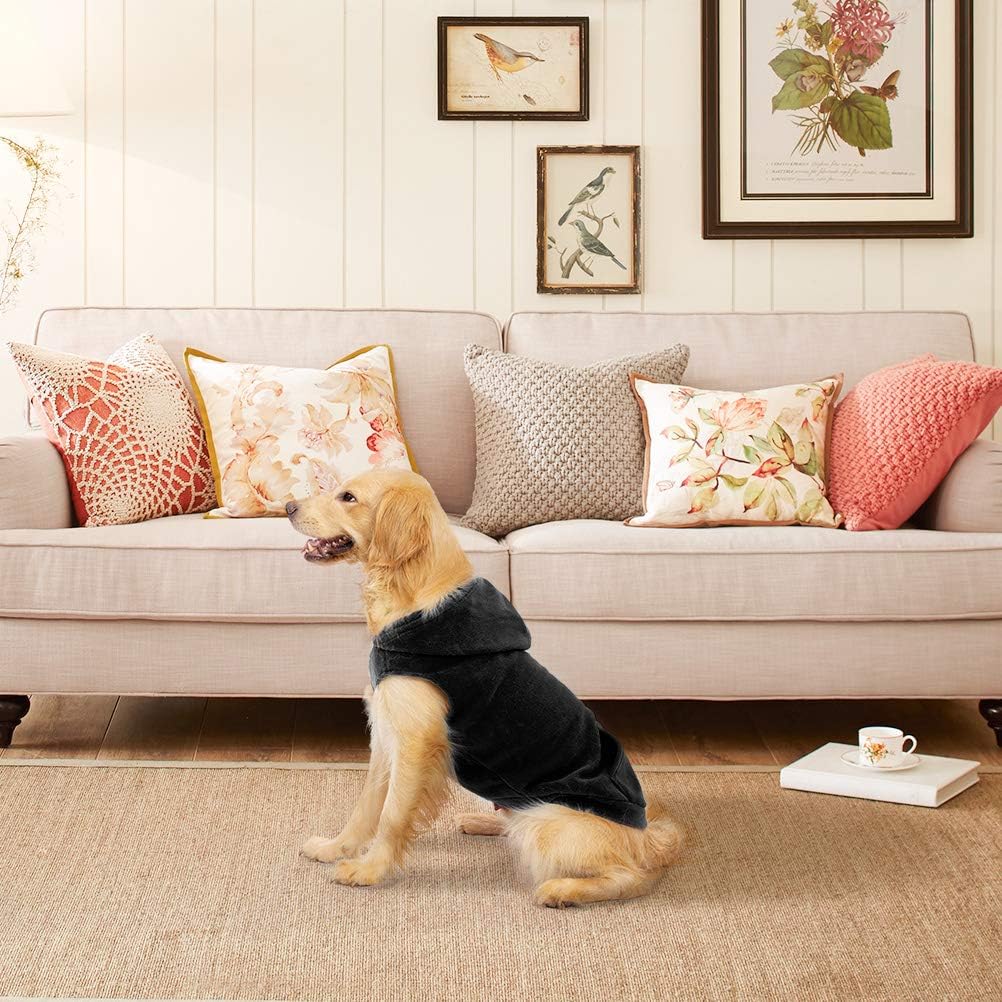 EXPAWLORER Dog Hoodie Fleece Sweater Vest, Hooded Dog Sweatshirt Fall Winter Pet Clothes with Leash Hole, Sleeveless Warm Cozy Puppy Clothing for Cat Small Medium Large Dogs Girl Boy, Black XL