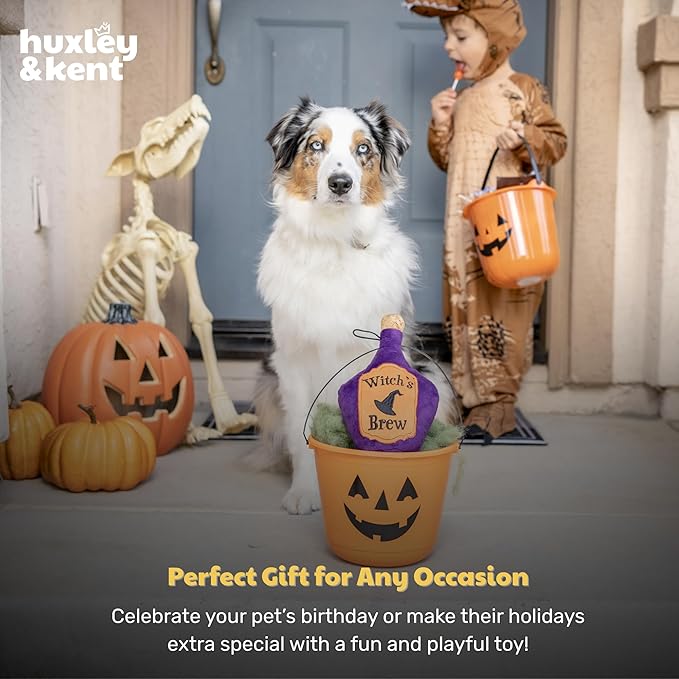 Huxley & Kent Halloween Funny Dog Toy w/Squeaker – Power Plush Squeaky Dog Toys for Small, Medium & Large Dogs – Soft Stuffed Animal for Indoor Play & Fetch - Witch's Brew, One Size