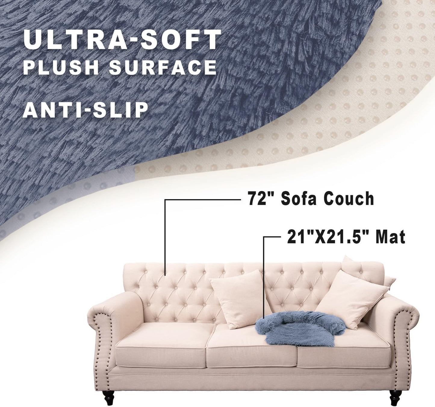 Calming Dogs/Cats Bed Mats, Dog Pad Washable Removable Couch Cover, Plush Long Fur Mat for Pets, Waterproof Lining, Perfect for Small, Medium and Large Dogs and Cats (Navy Blue, 21"x21")