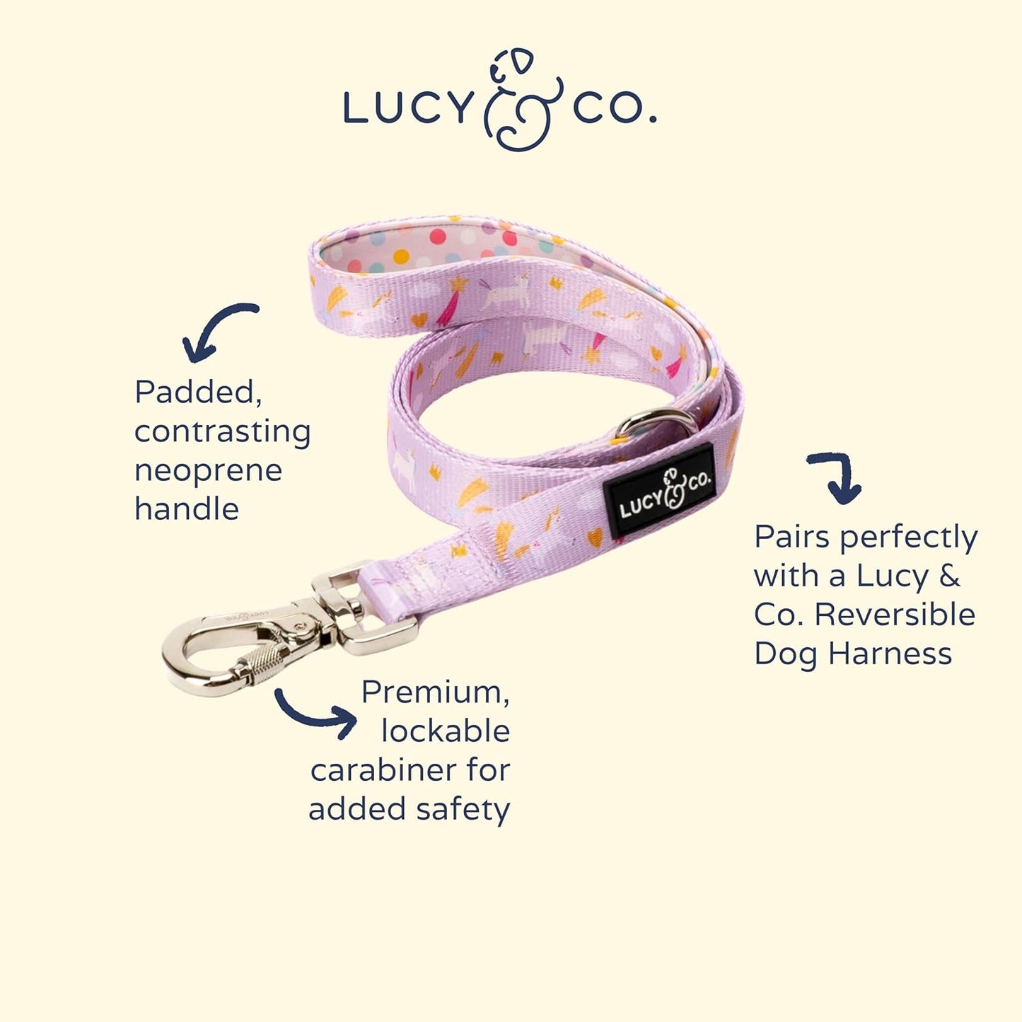 Lucy & Co. 5 Foot Dog Leash - Best Designer Dog Leash - Unicorn Magic, Small